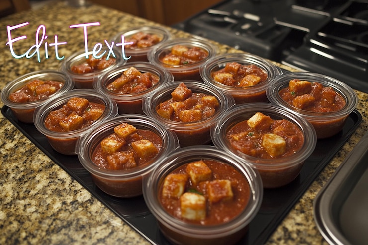 PSD quince porciones individuales de pasta de tomate con queso en envases de plástico transparente