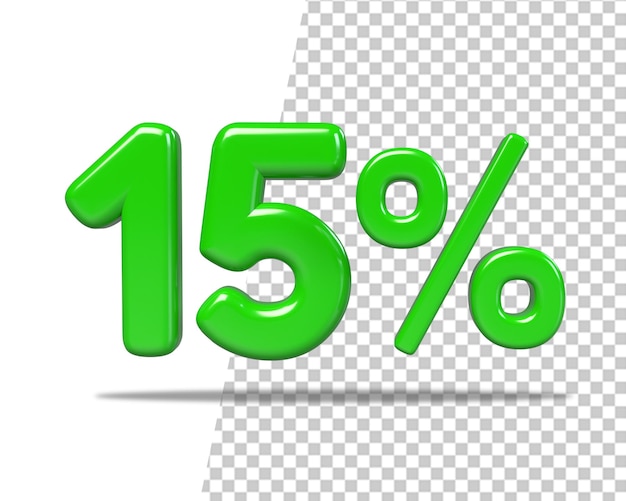 Quindici percento di sconto su 15 icona verde di vendita 3d rendering