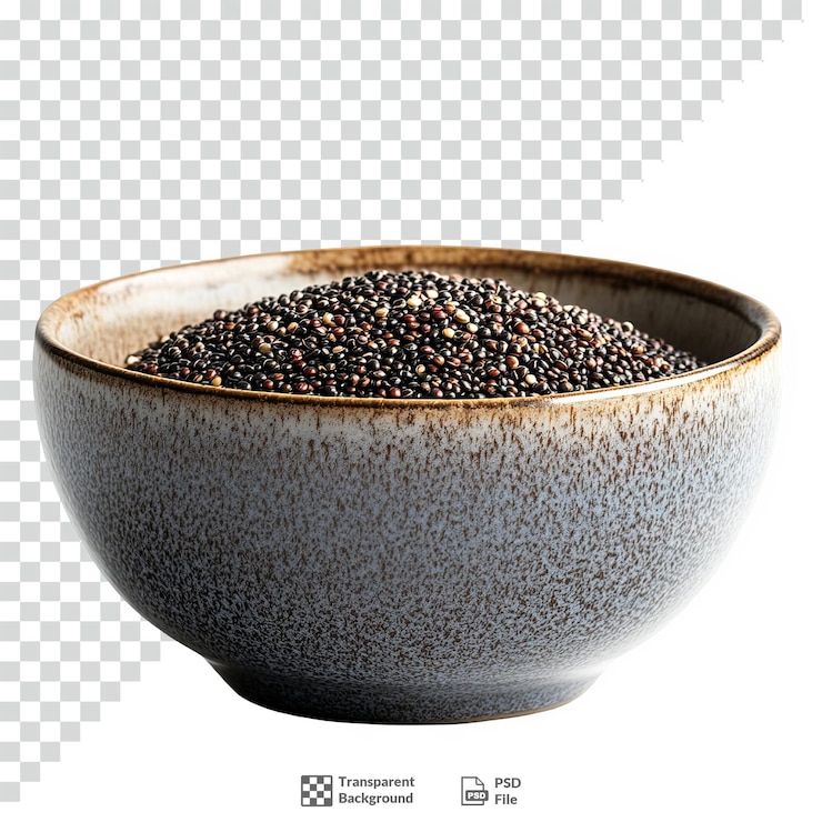 PSD quinoa en un cuenco de cerámica con fondo transparente