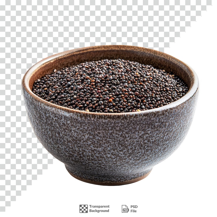 PSD quinoa en un cuenco de cerámica con fondo transparente