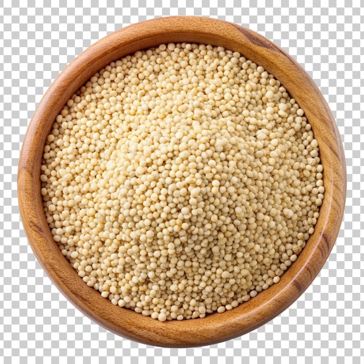 PSD quinoa en un cuenco de madera vista superior aislada en un fondo transparente psd