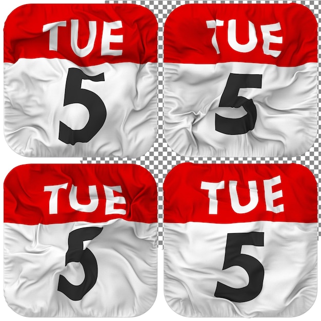 Quinto 5th martedì data calendario icona isolato quattro stile ondulato Bump Texture 3D rendering