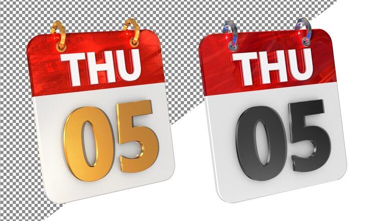 PSD quinto jueves fecha icono 3d aislado amplificador de oro brillante renderización 3d