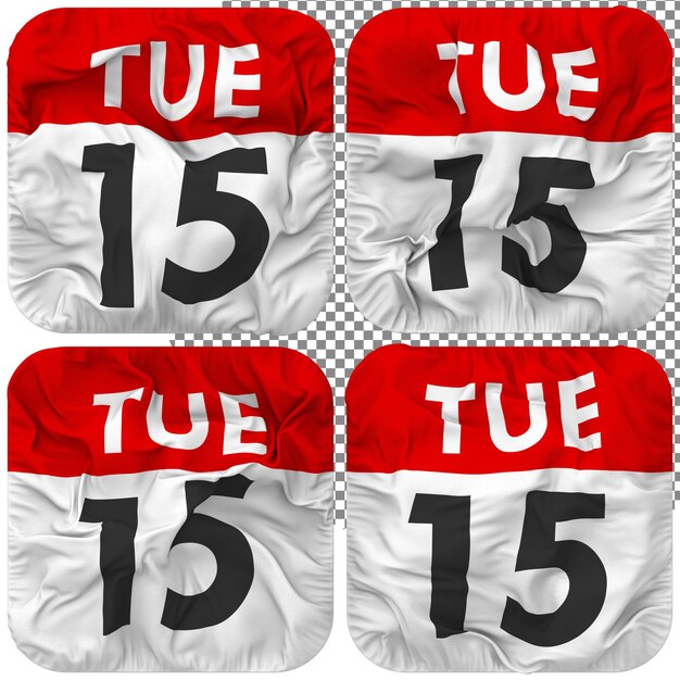 Quinzième 15e Mardi Date Calendrier Icône Isolée Quatre Style Ondulation Bosse Texture Rendu 3D