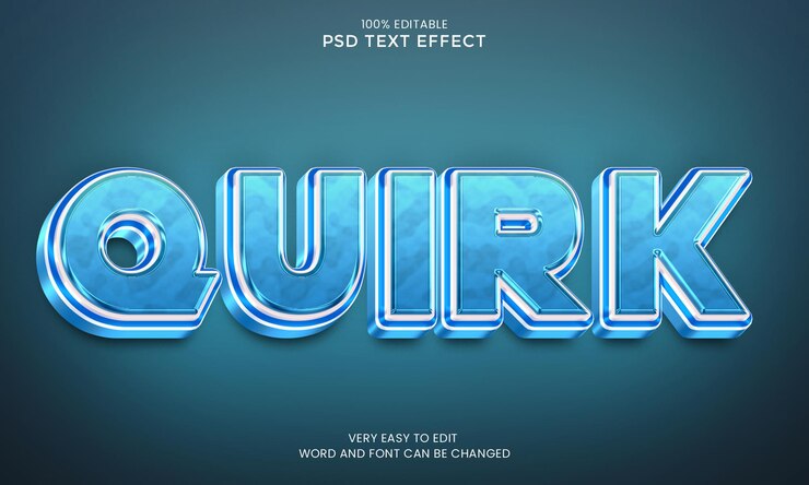 Quirk blue color 3d text effect mockup