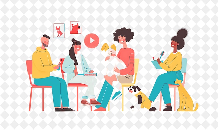 PSD quirky pet groomer con personajes pe png personas en el trabajo diario ilustración