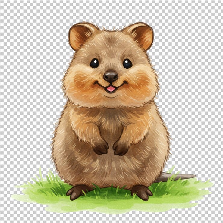 PSD quokka sonriente y lindo en la hierba verde