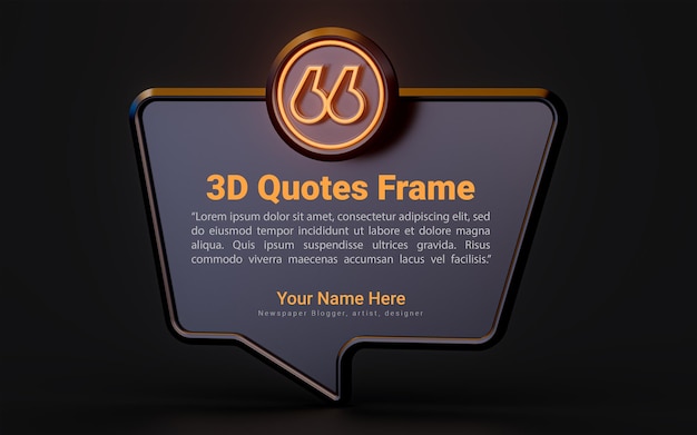 quote text box with neon light dark background 3d render concept for mark message head line