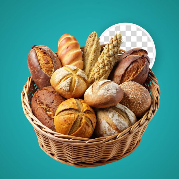 PSD r bread realistic composition with of basket full of bread baguettes and toast with text illustration slices