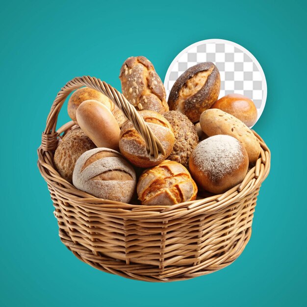 PSD r bread realistic composition with of basket full of bread baguettes and toast with text illustration slices