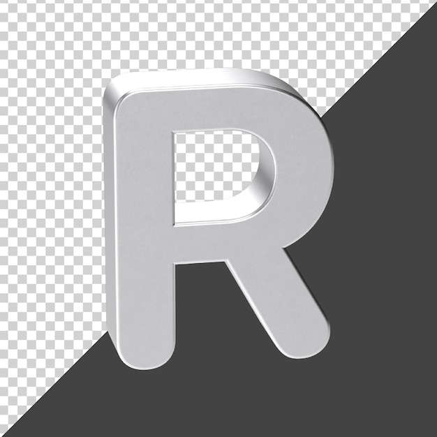 PSD r buchstabe aus silber in 3d-rendering 3d realistischer buchstabe r