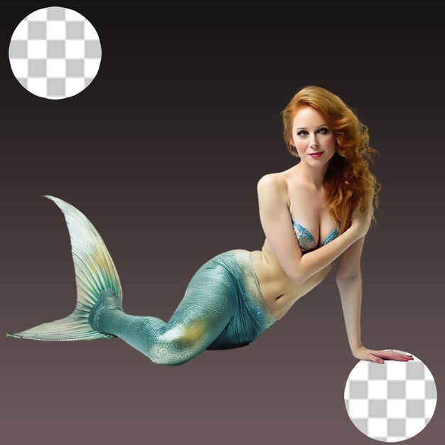 PSD r hermosa sirena pegatina de personaje de dibujos animados en fondo transparente