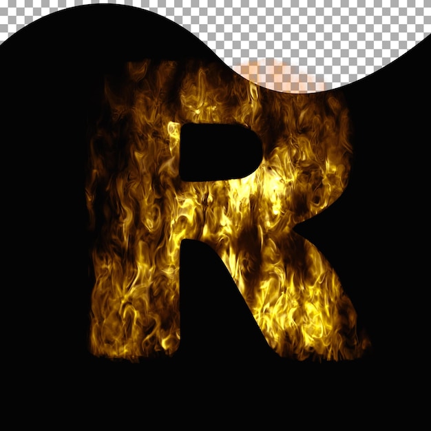 R letra hecha de fuego sobre un fondo transparente