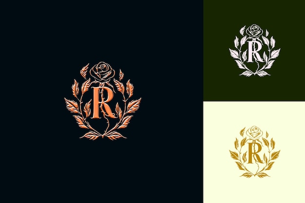 R con letra a mano Estilo de diseño de logotipo con letra en forma de R Naturaleza Colecciones vectoriales abstractas