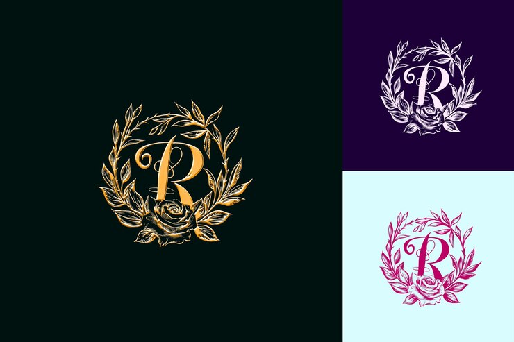 PSD r con letra a mano estilo de diseño de logotipo con letra en forma de r naturaleza colecciones vectoriales abstractas