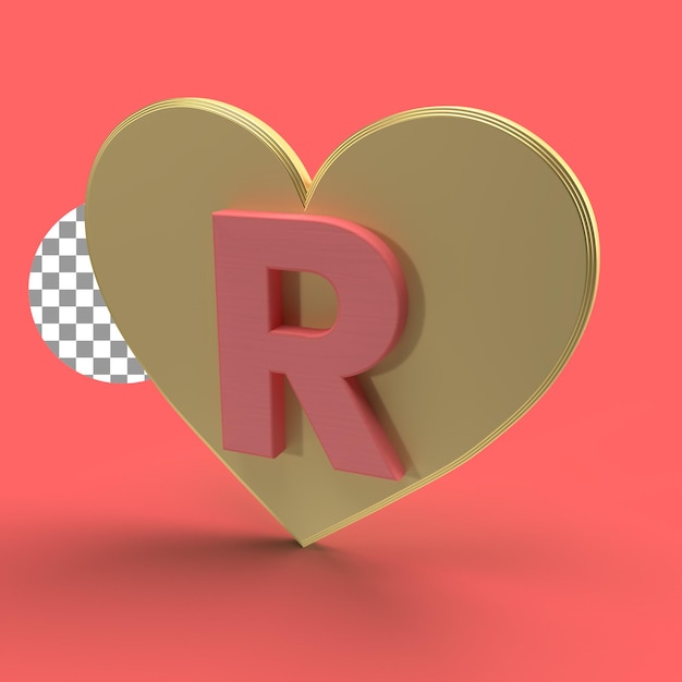 R renderização 3d em design de letras de amor dourado para o conceito de dia dos namorados design de alta qualidade