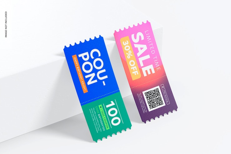 PSD rabattgutscheine mockup, gelehnt