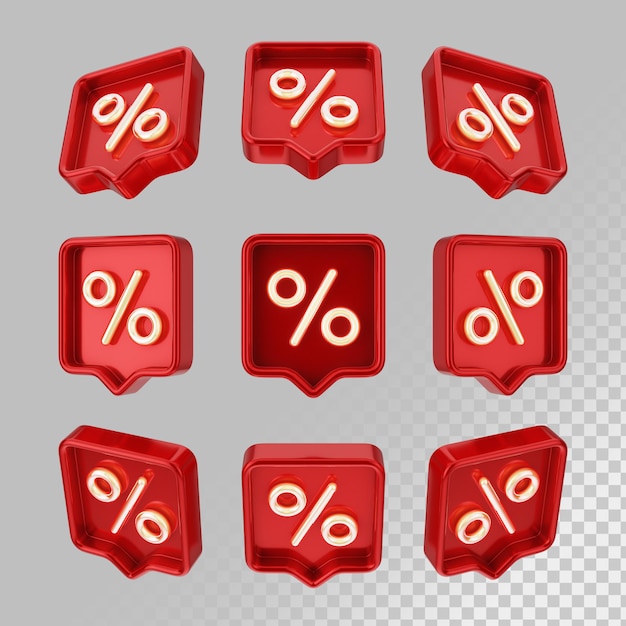 Rabattprozentsymbole im realistischen 3D-Renderset