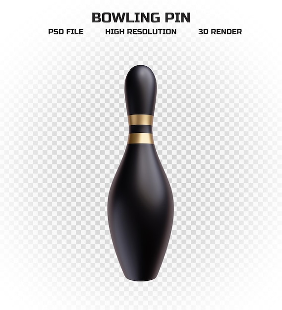 Raccolta di 3d rendering birilli da bowling neri con strisce dorate in alta risoluzione