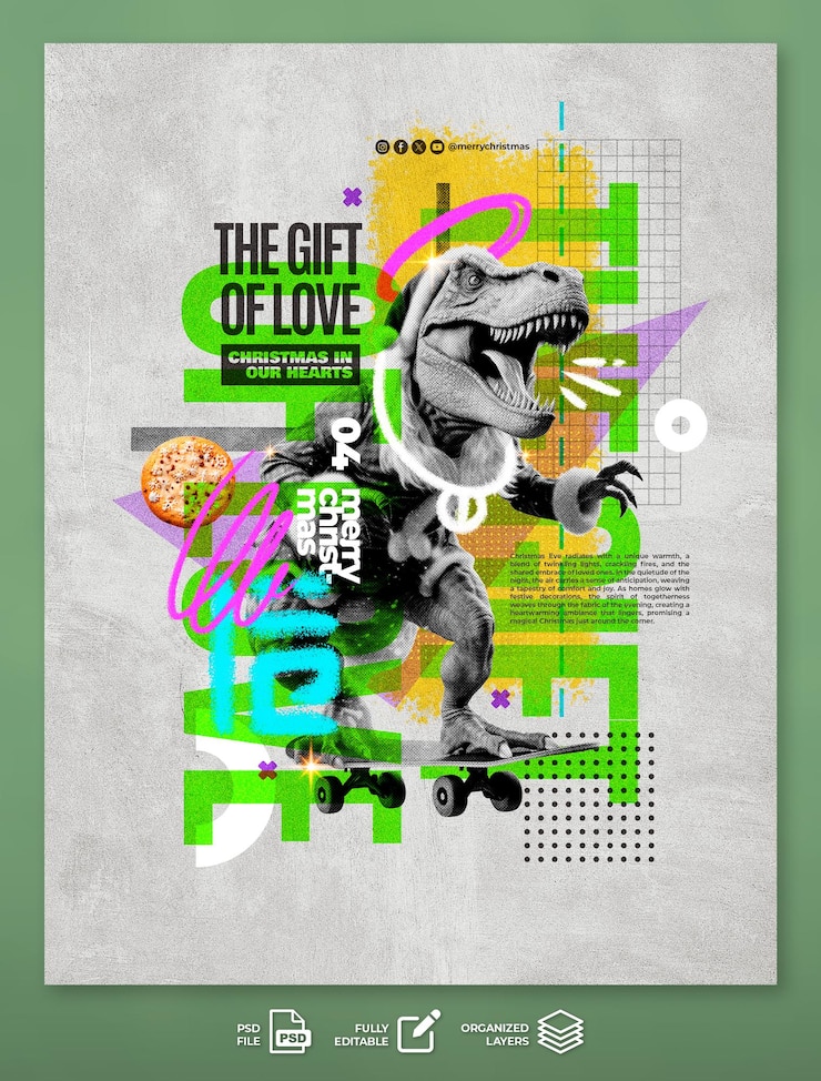 PSD raccolta di design minimalista e creativo per poster digitali di natale