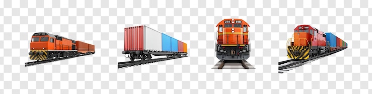 PSD raccolta di isolati 3d della vista laterale del treno su sfondo trasparente