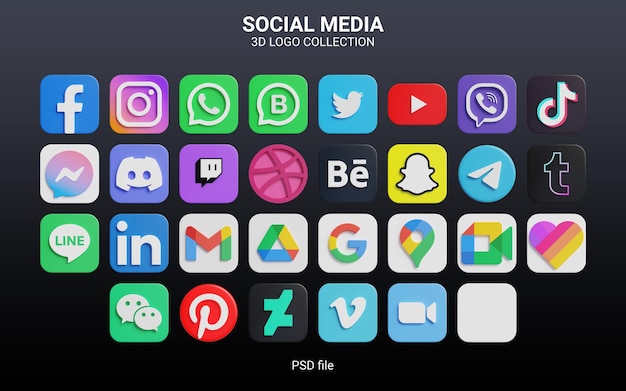 Raccolta di logo 3D di social media