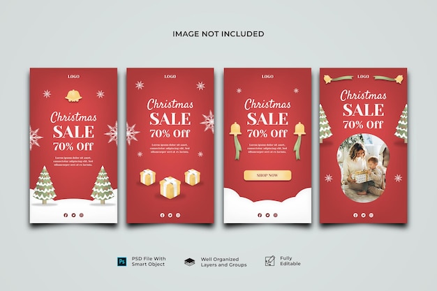 Raccolta di modelli di storie di instagram di social media di vendita di promozione di Natale