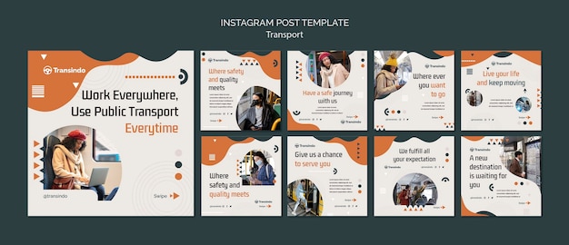 Raccolta di post astratti di instagram per il trasporto pubblico