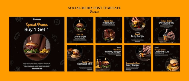 Raccolta di post di Instagram per bistrot di hamburger