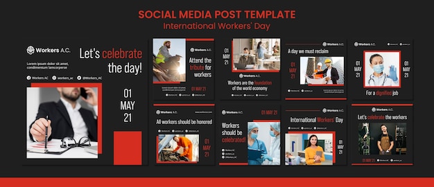 Raccolta di post di Instagram per la celebrazione del giorno dei lavoratori internazionali
