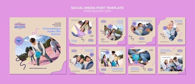 Raccolta di post instagram del giorno dell'amicizia con scarabocchi astratti