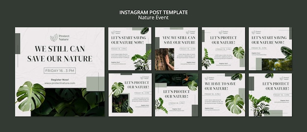 Raccolta di post instagram di conservazione della natura con vegetazione