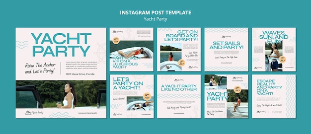 Raccolta di post su Instagram celebrazione di una festa in yacht di lusso