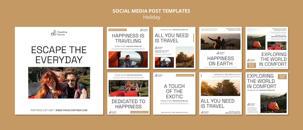 Raccolta di post su Instagram per avventure e viaggi all'aria aperta