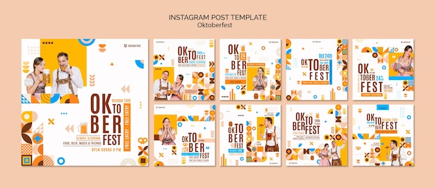 Raccolta di post su Instagram per la celebrazione del festival della birra dell'oktoberfest