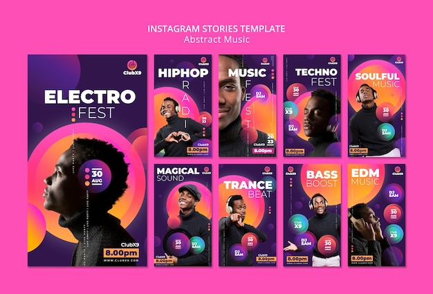 Raccolta di storie astratte di instagram per eventi musicali