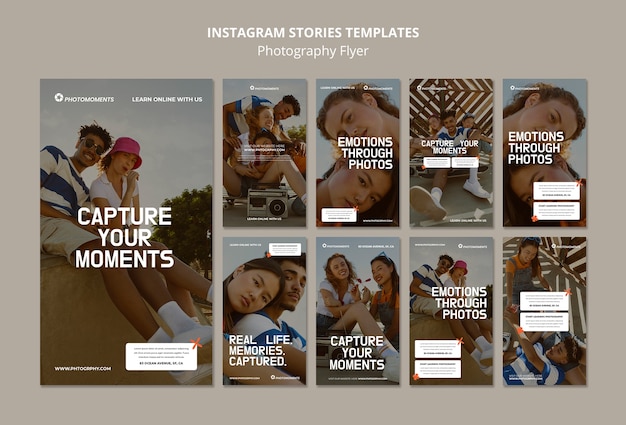Raccolta di storie di instagram del workshop di lezioni di fotografia