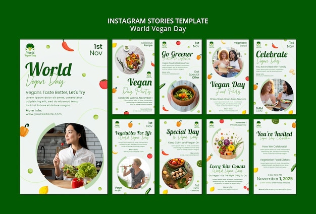 Raccolta di storie di instagram della giornata mondiale vegana