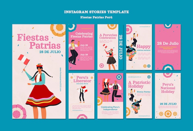 Raccolta di storie di instagram di Fiestas patrias con persone che ballano e festeggiano