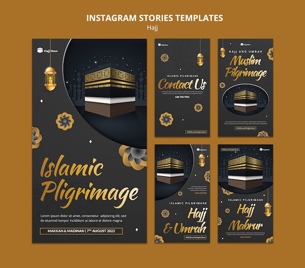 Raccolta di storie di instagram di pellegrinaggio Hajj con la mecca