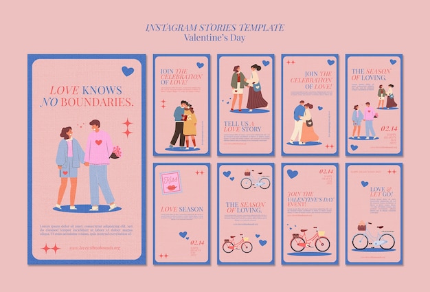 Raccolta di storie di instagram di san valentino di texture di carta
