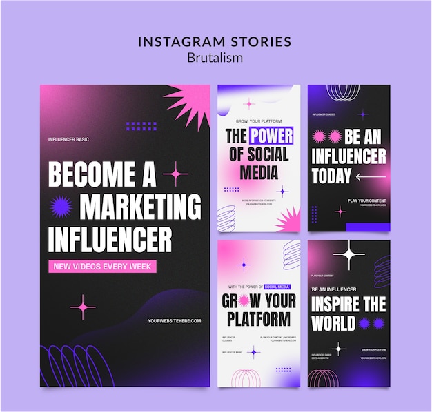 Raccolta di storie di Instagram in stile brutalismo