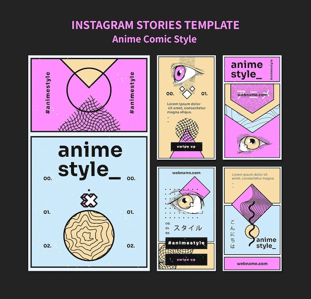 Raccolta di storie di Instagram in stile fumetto anime
