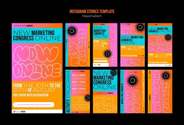 Raccolta di storie di Instagram in stile massimalismo