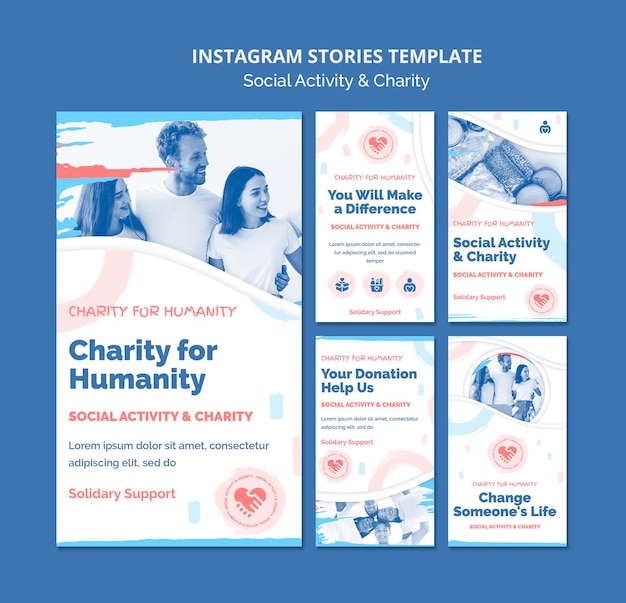 Raccolta di storie di Instagram per attività sociali e beneficenza