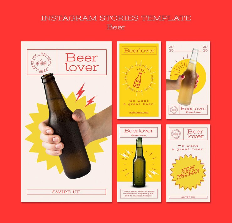 PSD raccolta di storie di instagram per gli amanti della birra