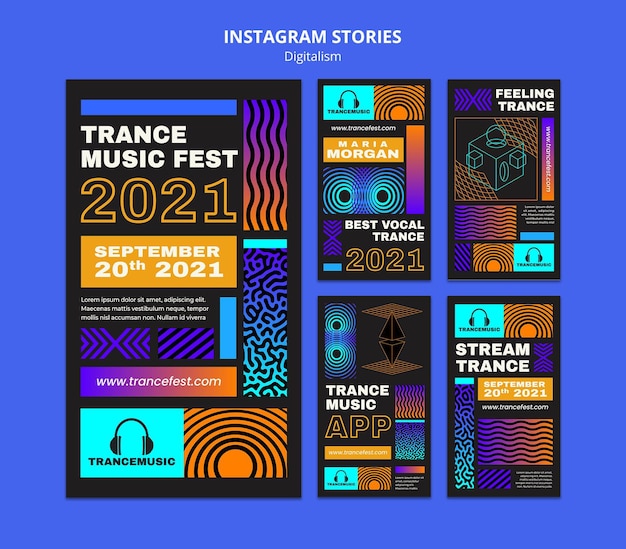 Raccolta di storie di Instagram per il festival di musica trance 2021