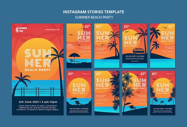 Raccolta di storie di Instagram per la festa in spiaggia estiva