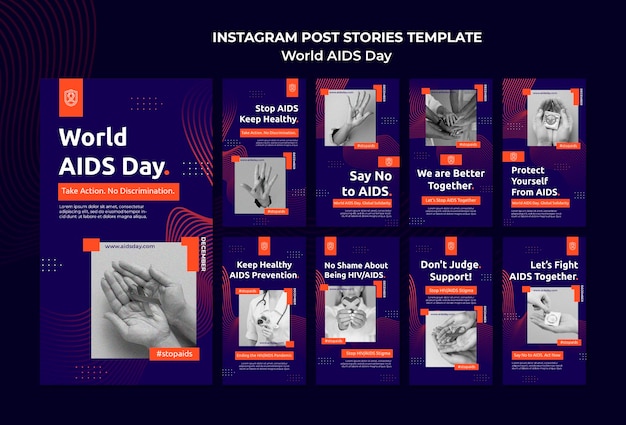Raccolta di storie di instagram per la giornata mondiale dell'aids con dettagli arancioni
