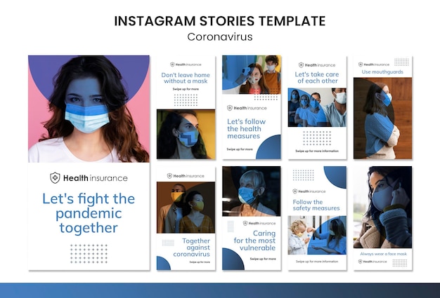 Raccolta di storie di Instagram per la pandemia di coronavirus con maschera medica